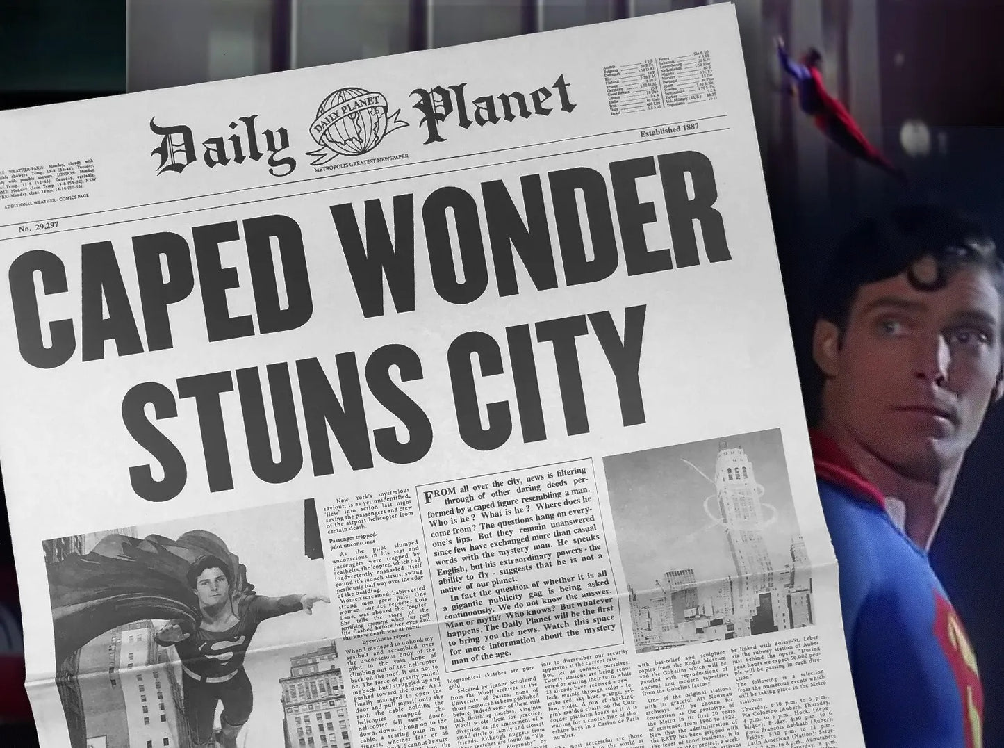 1978 Superman Caped Wonder Stuns City Daily Planet Newspaper Replica - Christopher Reeve - Metropolis -