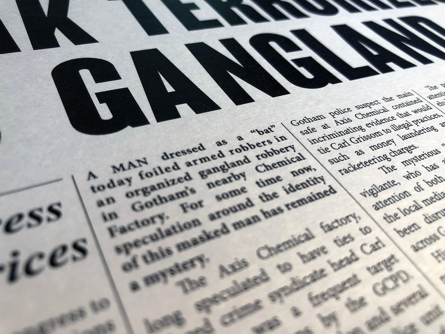 1989 Batman Winged Freak Newspaper Prop Replica - Gotham Globe - Michael Keaton