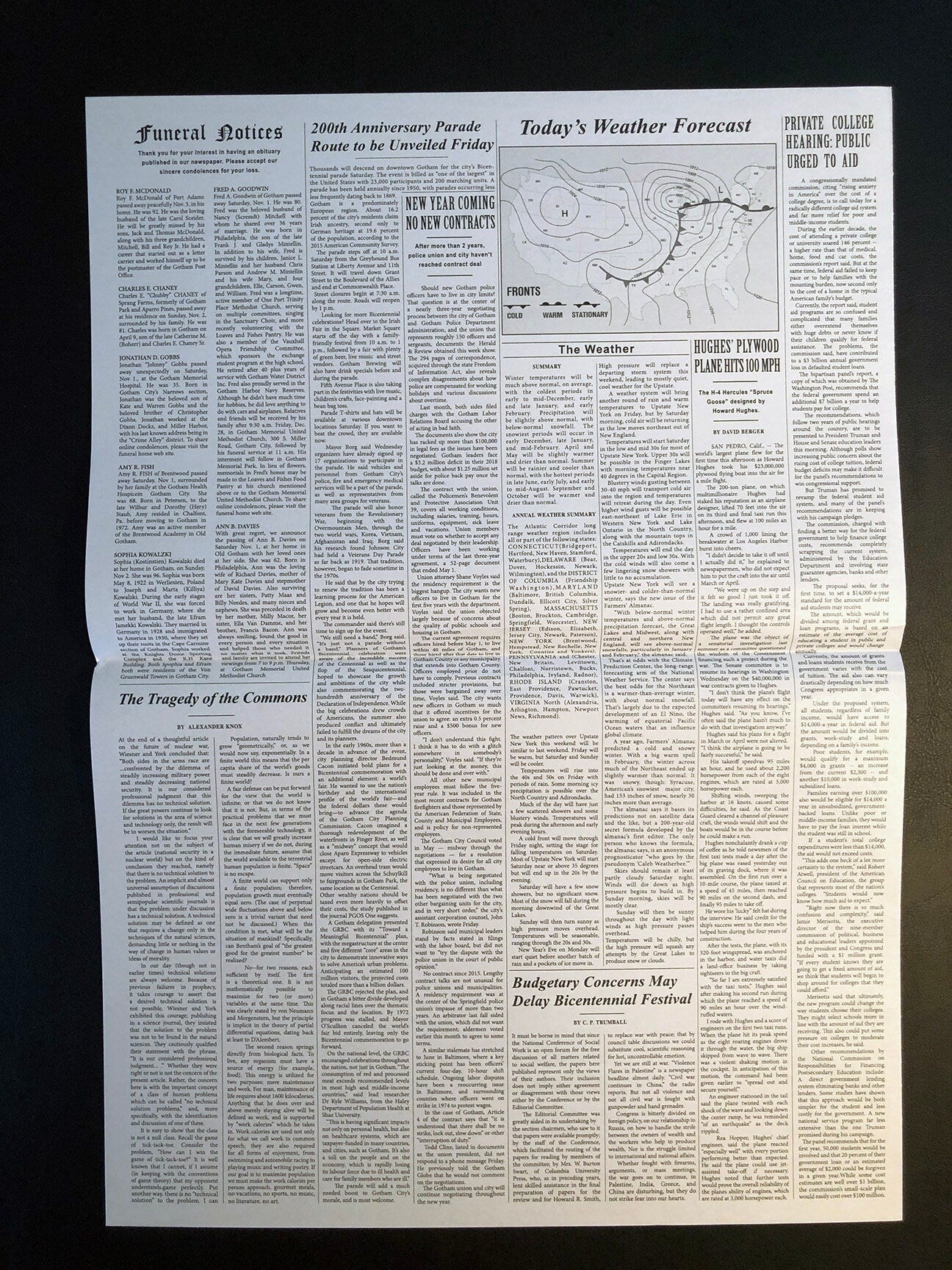 1989 Batman Winged Freak Newspaper Prop Replica - Gotham Globe - Michael Keaton