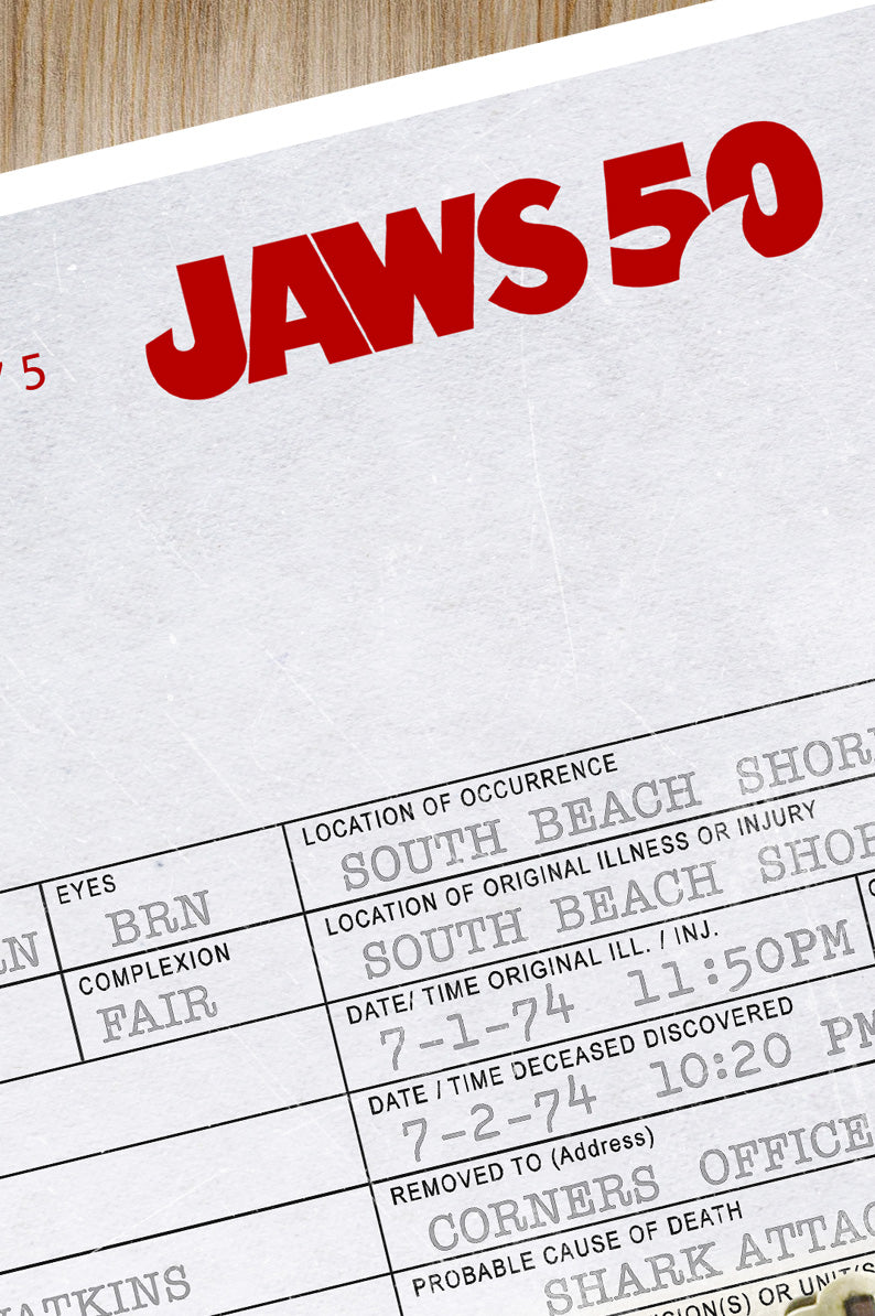 JAWS Shark Attack Typewriter Amity Police Report Poster