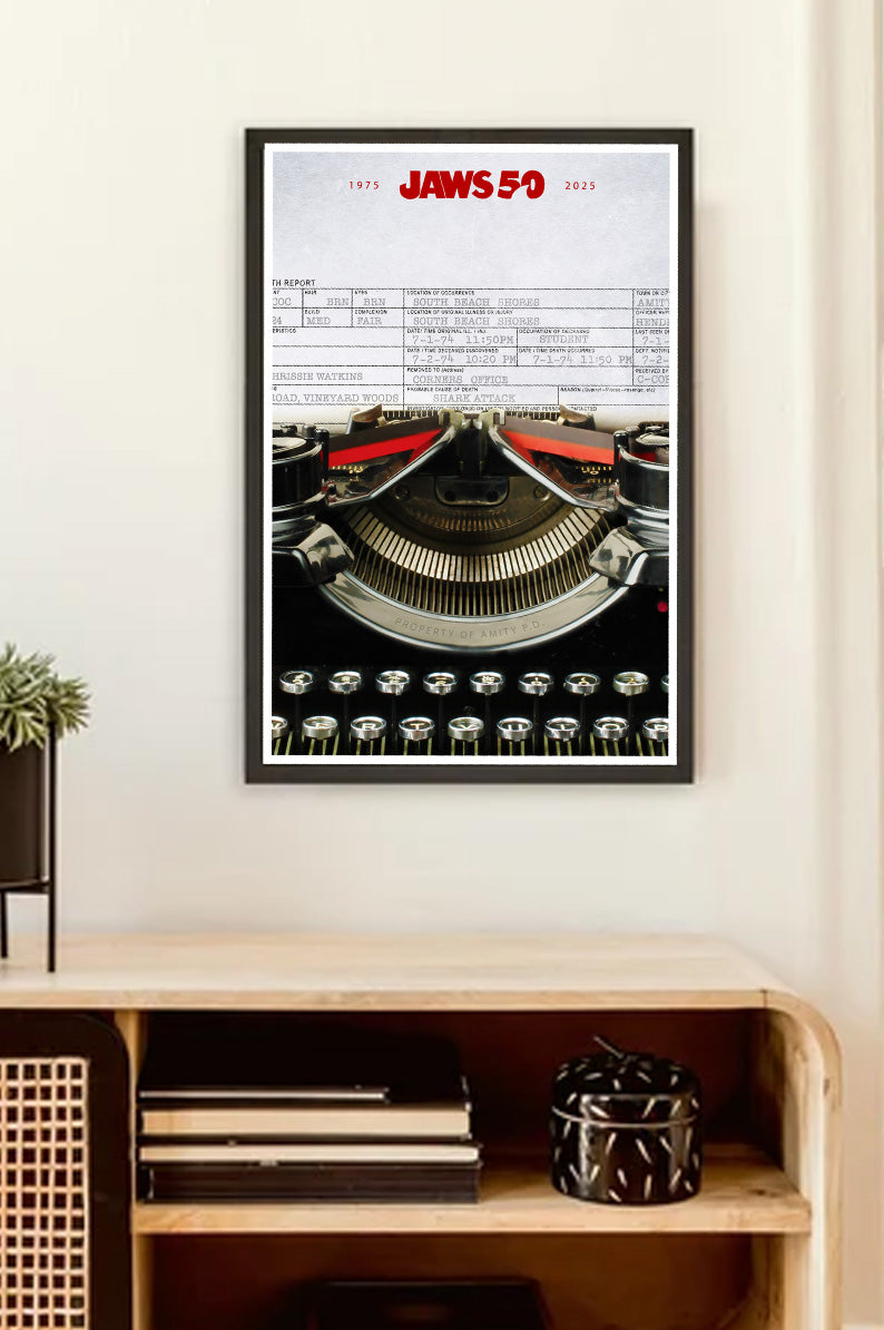 JAWS Shark Attack Typewriter Amity Police Report Poster