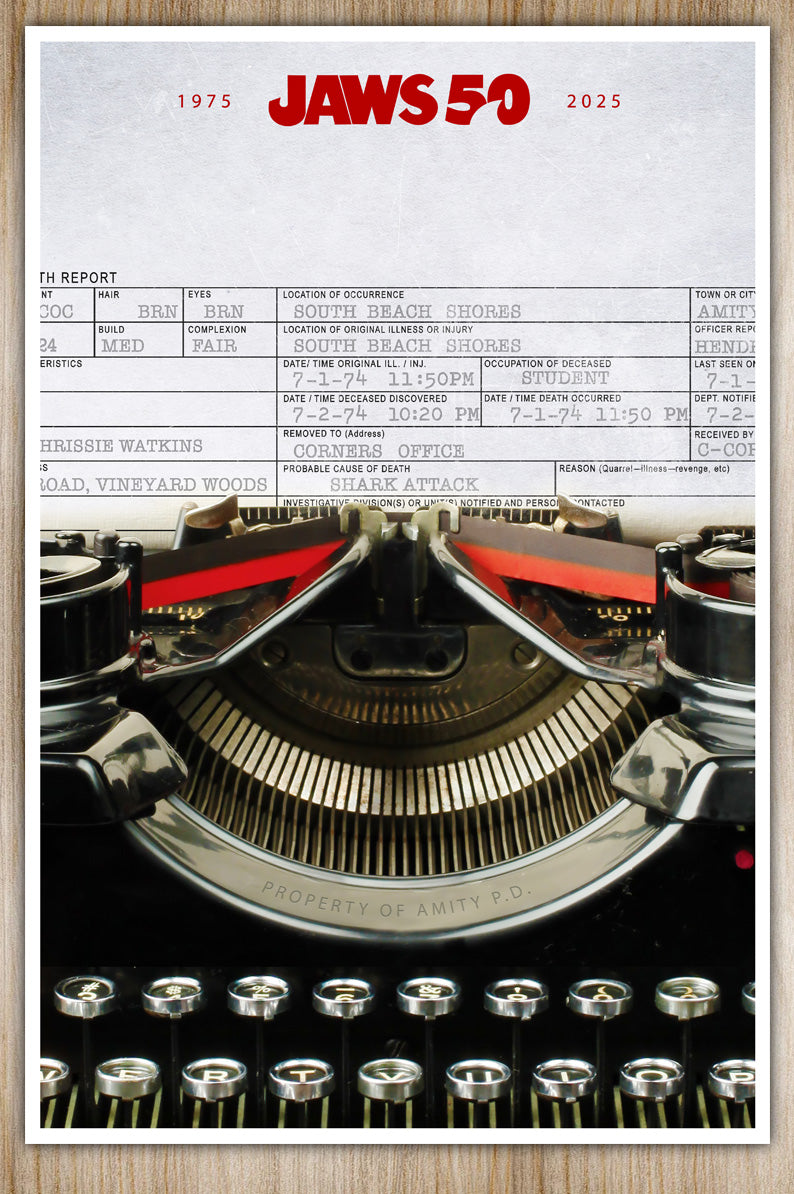 JAWS Shark Attack Typewriter Amity Police Report Poster