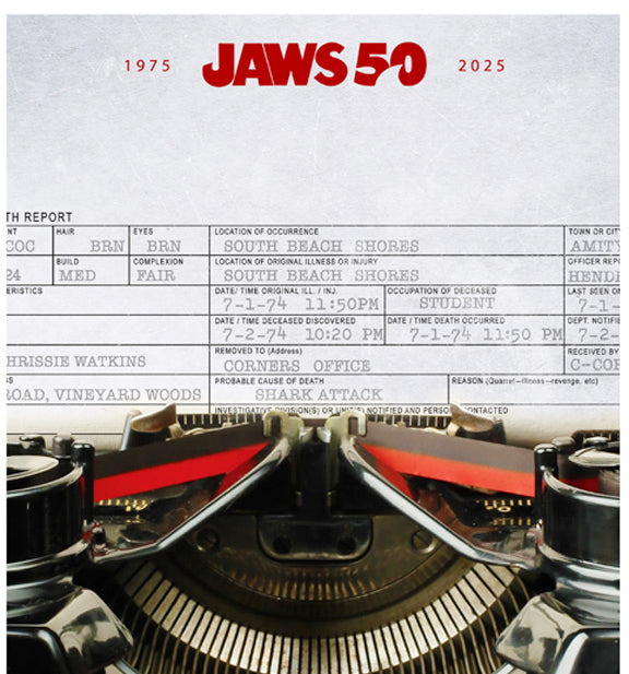 JAWS Shark Attack Typewriter Amity Police Report Poster