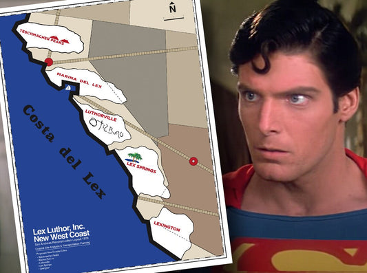 Superman 1978 Lex Luthor Map Poster  - Otisburg - Christopher Reeve - 70's Retro 70's Action Movies - Gift for Him-Christmas Gift - Superhero Gift