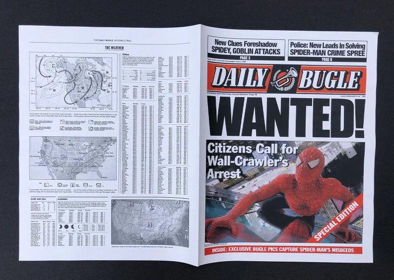 "WANTED" Daily Bugle Newspaper Edition Replica from Spider-Man (2002) - Tobey Maguire - Sam Raimi - Movie Prop - Movie Replica - Comic Book - Action Movies - Gifts for Him - Christmas Gift