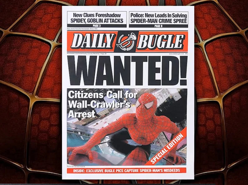 "WANTED" Daily Bugle Newspaper Edition Replica from Spider-Man (2002) - Tobey Maguire - Sam Raimi - Movie Prop - Movie Replica - Comic Book - Action Movies - Gifts for Him - Christmas Gift