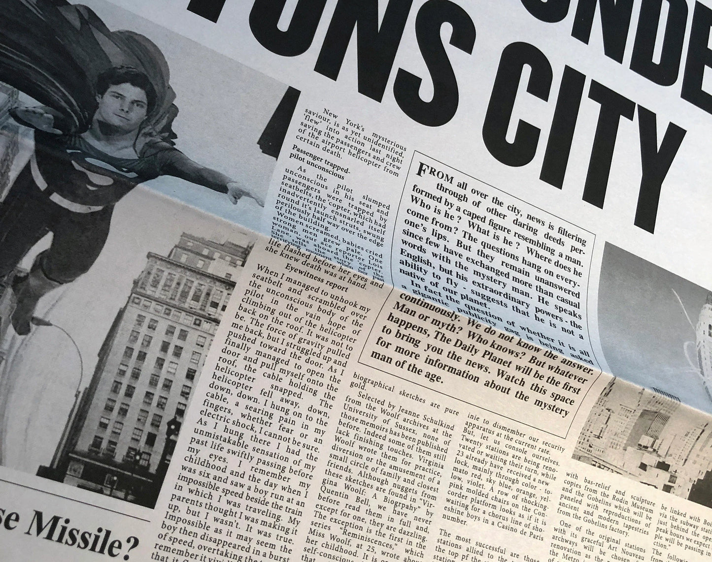 Superman Caped Wonder Stuns City Daily Planet Newspaper Replica - Christopher Reeve - Metropolis -