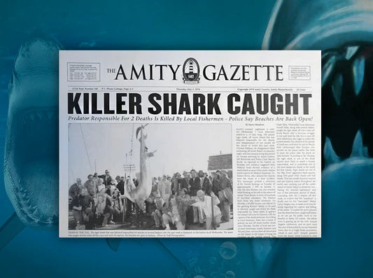 JAWS Killer Shark Newspaper Movie Prop, 1975 Jaws Memorabilia,  Amity Island 70's Retro 1970s Action Movies -Gifts for Him - DadGift