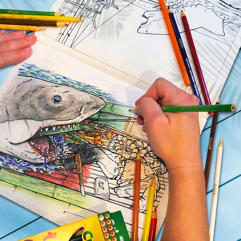 "JAWS" Coloring Book, Quint, Brody & Hooper - Amity Great White Shark, Gifts for Adults & Kids