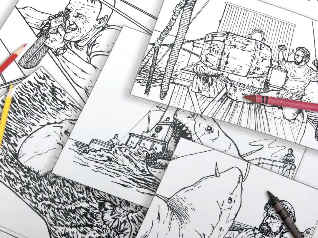 "JAWS" Coloring Book, Quint, Brody & Hooper - Amity Great White Shark, Gifts for Adults & Kids