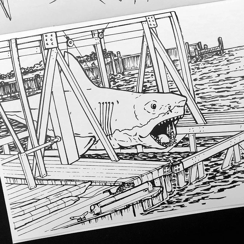 "JAWS" Coloring Book, Quint, Brody & Hooper - Amity Great White Shark, Gifts for Adults & Kids