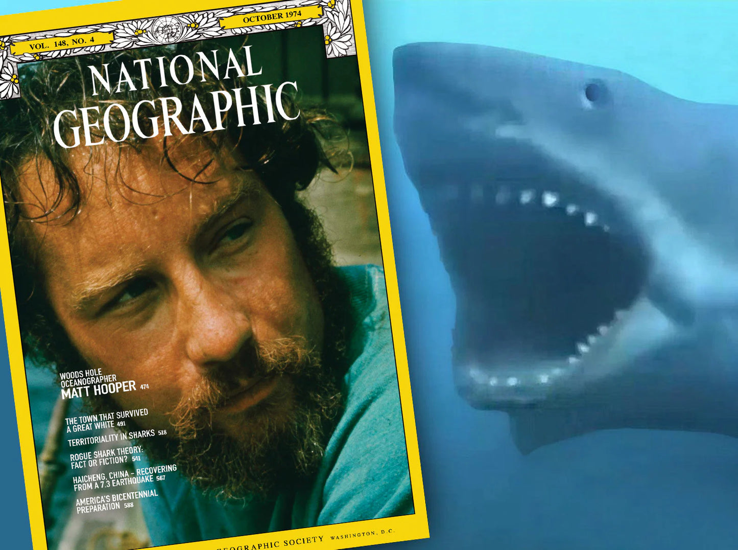 Matt Hooper JAWS National Geographic Cover! Great White Shark - Amity Island 1970 70's Retro 70's Action Movies Gifts for Him